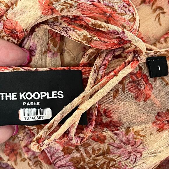 The Kooples Paris S Cottagecore Ruffle Midi Dress Tan Pink Floral Flowy Chiffon - Picture 7 of 16